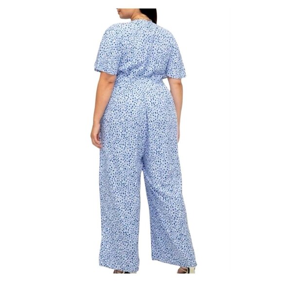 Eloquii Elements Short Sleeve Cutout Midriff Blue Pattern Jumpsuit Size 20 - Picture 2 of 9